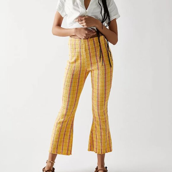 Free People Fine Line Slim Pants in Yellow/Orange Small - Picture 1 of 6
